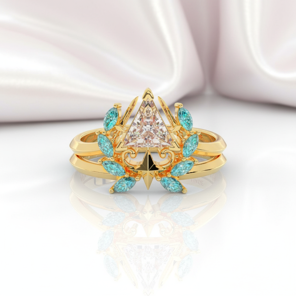 Light Mage Ring Set- 14k Rose Gold Video Game Inspired Rings-Black Diamonds New York