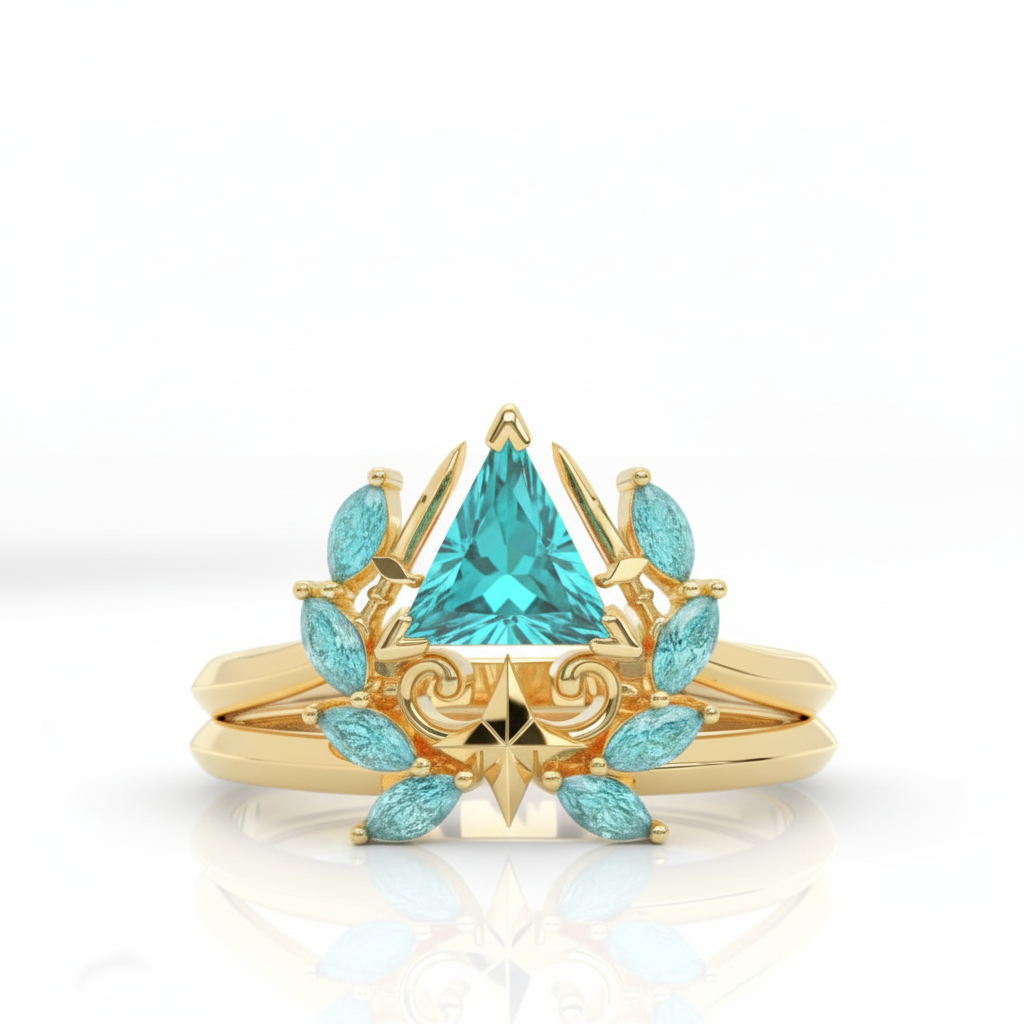 Light Mage Ring Set- 14k Rose Gold Video Game Inspired Rings-Black Diamonds New York