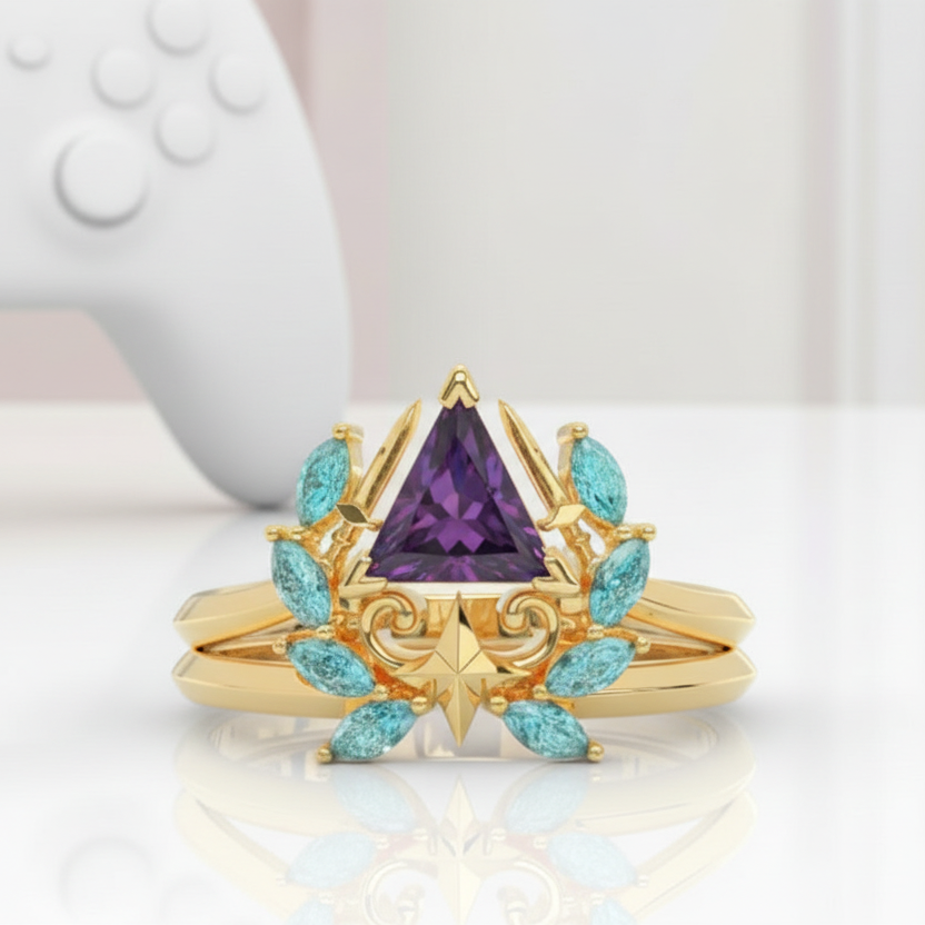 Light Mage Ring Set- 14k Rose Gold Video Game Inspired Rings-Black Diamonds New York