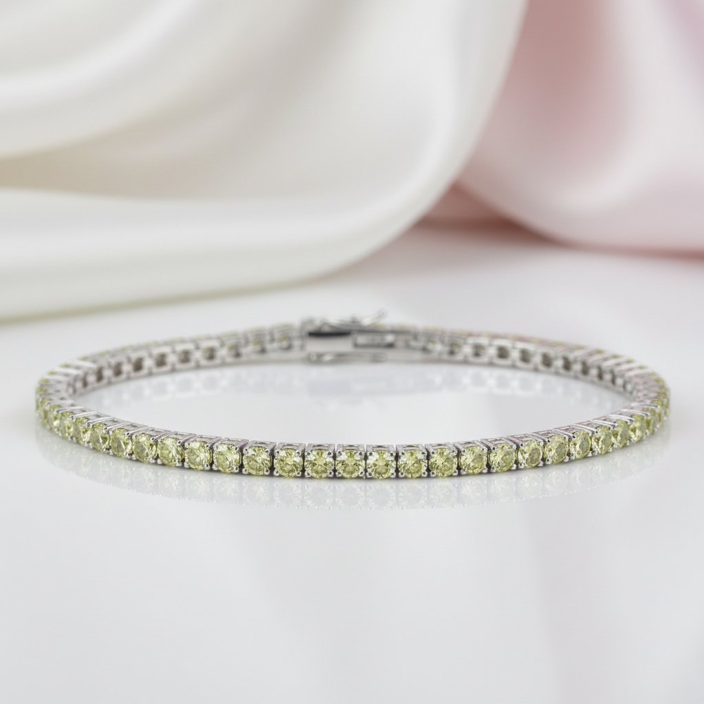Light Yellow Round Cut Bracelet In Sterling Silver-Black Diamonds New York