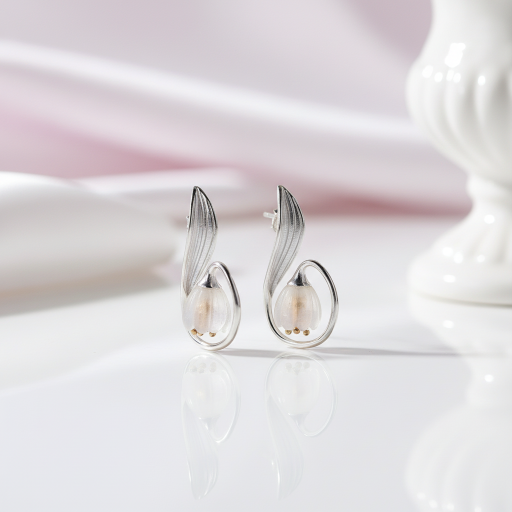 Lily of the Valley Flower Drop Earrings-Black Diamonds New York