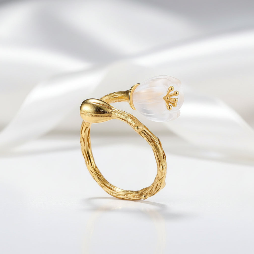 Lily of the Valley Flower Ring-Black Diamonds New York