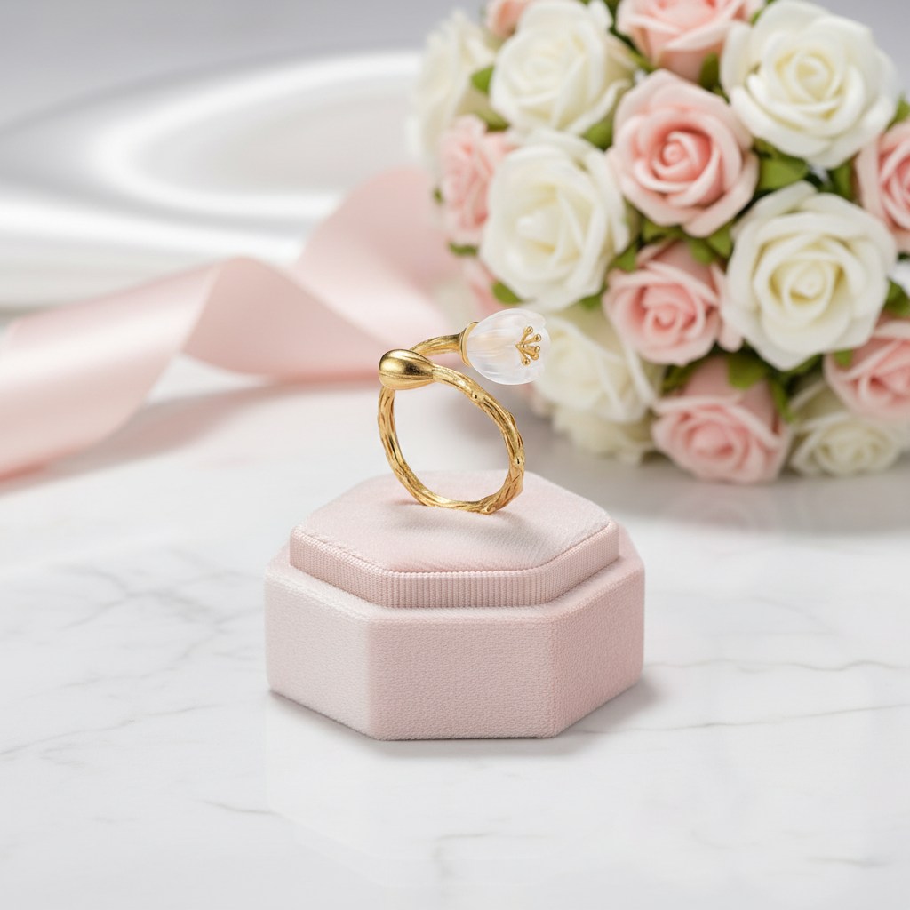 Lily of the Valley Flower Ring-Black Diamonds New York