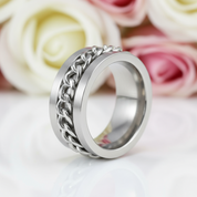 Link Chain Stainless Steel Men's Ring-Black Diamonds New York