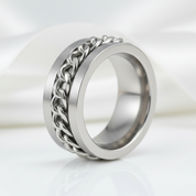 Link Chain Stainless Steel Men's Ring-Black Diamonds New York