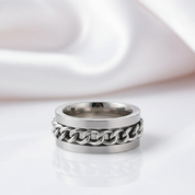 Link Chain Stainless Steel Men's Ring-Black Diamonds New York