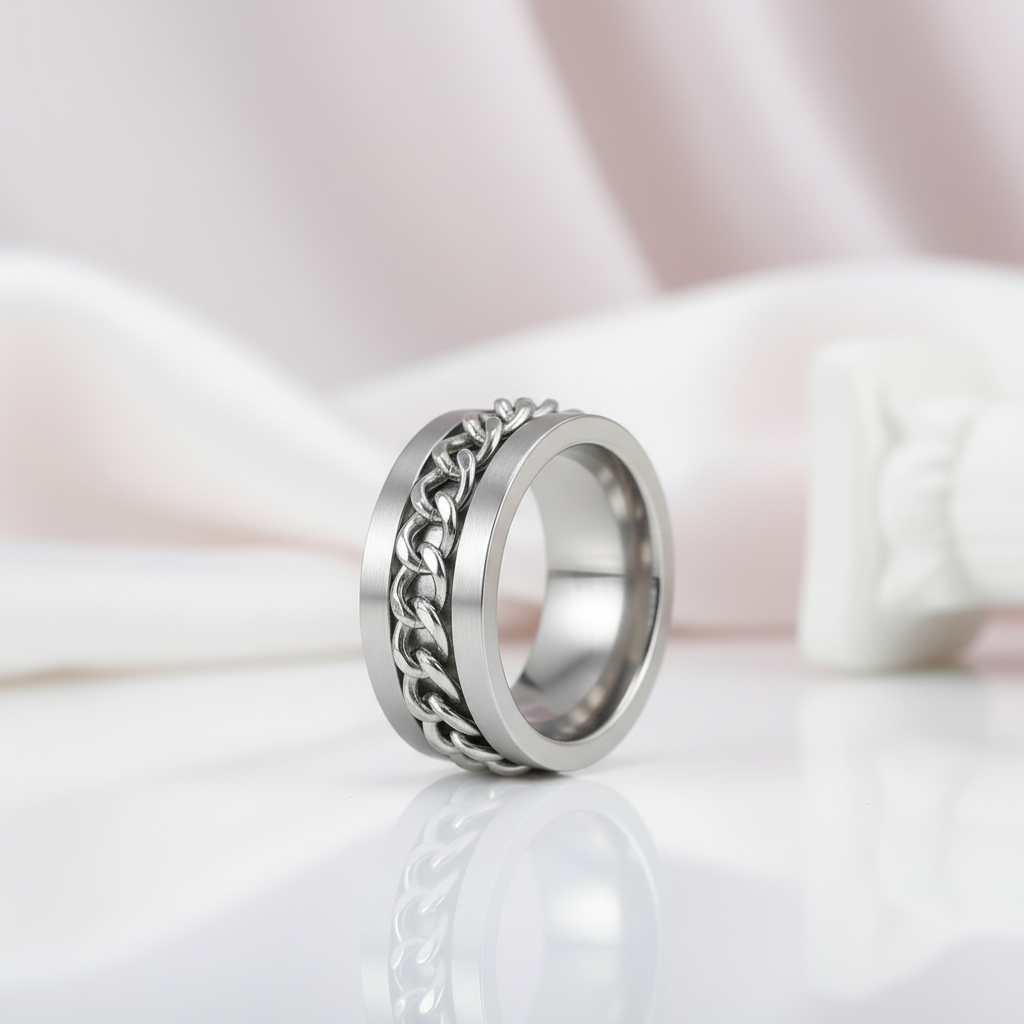 Link Chain Stainless Steel Men's Ring-Black Diamonds New York