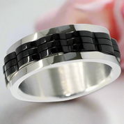 Links Stainless Steel Spin Men's Ring Band-Black Diamonds New York