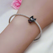 Little Black Fox with Heart Stone Charm-Black Diamonds New York