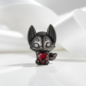 Little Black Fox with Heart Stone Charm-Black Diamonds New York