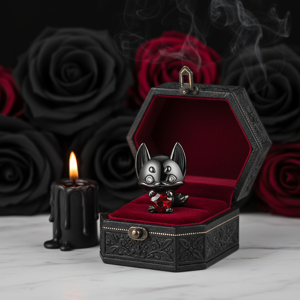 Little Black Fox with Heart Stone Charm-Black Diamonds New York