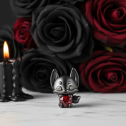 Little Black Fox with Heart Stone Charm-Black Diamonds New York
