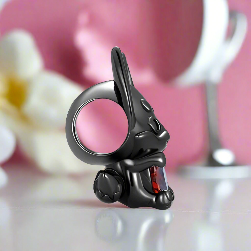 Little Black Fox with Heart Stone Charm-Black Diamonds New York