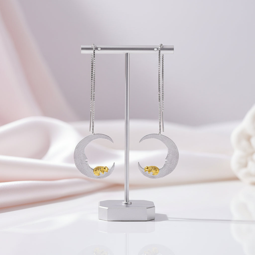 Little Puppy & Moon Dangle Earrings-Black Diamonds New York
