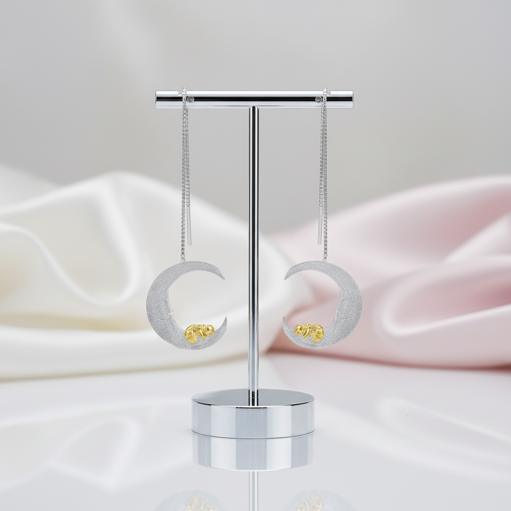 Little Puppy & Moon Dangle Earrings-Black Diamonds New York