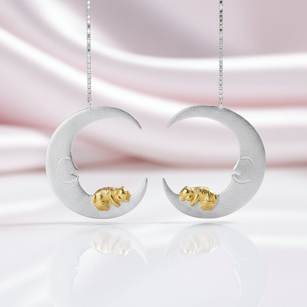 Little Puppy & Moon Dangle Earrings-Black Diamonds New York