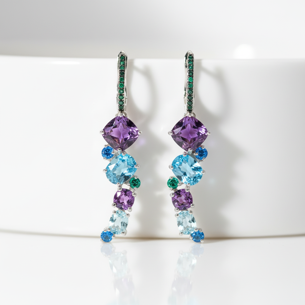 Long Drop Multi Color Topaz Earrings-Black Diamonds New York