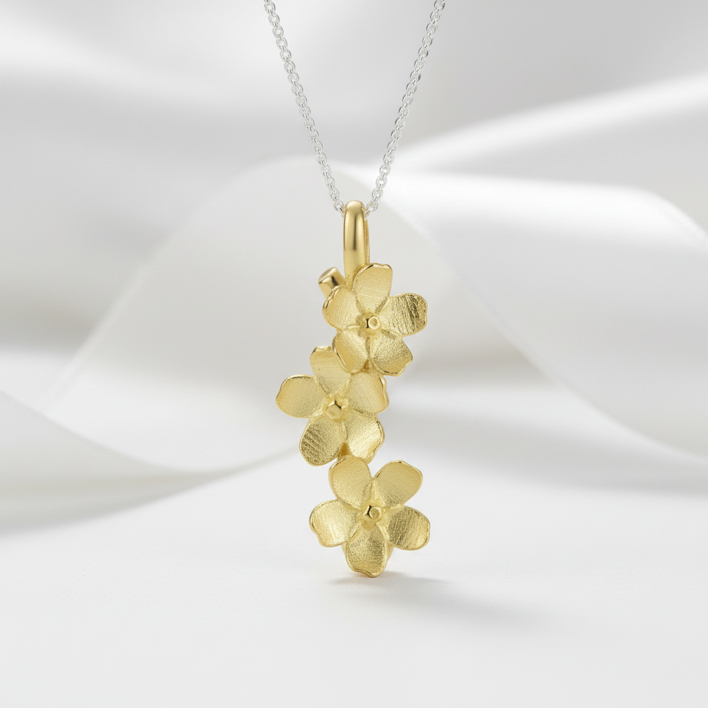 Long Elegant Forget-Me-Not Flower Necklace-Black Diamonds New York