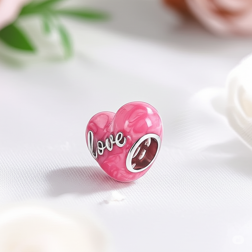 Pink Heart Love with Bow-knot Charm-Black Diamonds New York