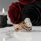 LOVE SPELL- Coffin Cut Diamond Spider Web Gothic Wedding Ring Set-Black Diamonds New York