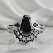 LOVE SPELL- Coffin Cut Diamond Option Spider Web Gothic Wedding Ring Set-Black Diamonds New York