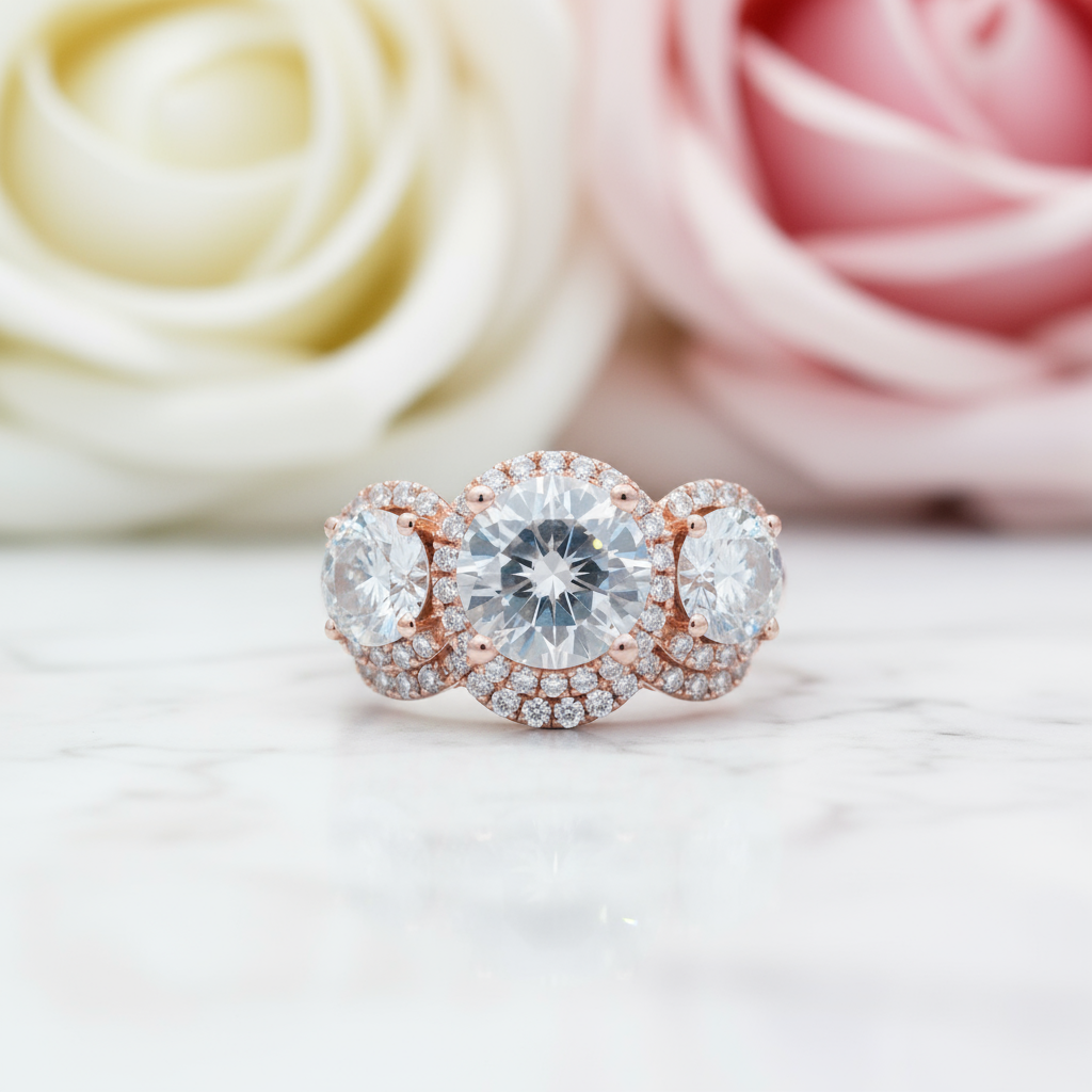 Love Trust Respect Engagement Ring Set in 14k Rose Gold 2.0ct Round Cut Diamond-Black Diamonds New York