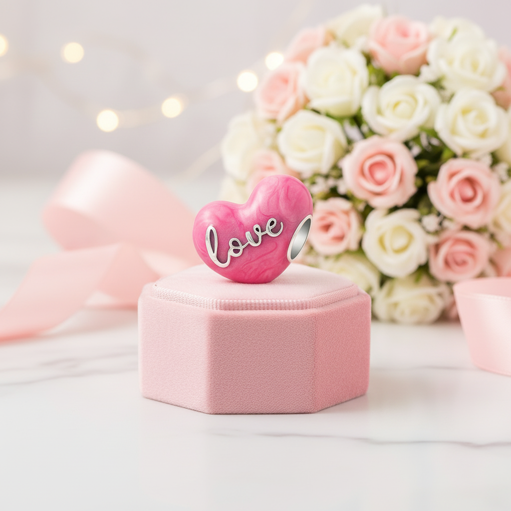 Pink Heart Love with Bow-knot Charm-Black Diamonds New York