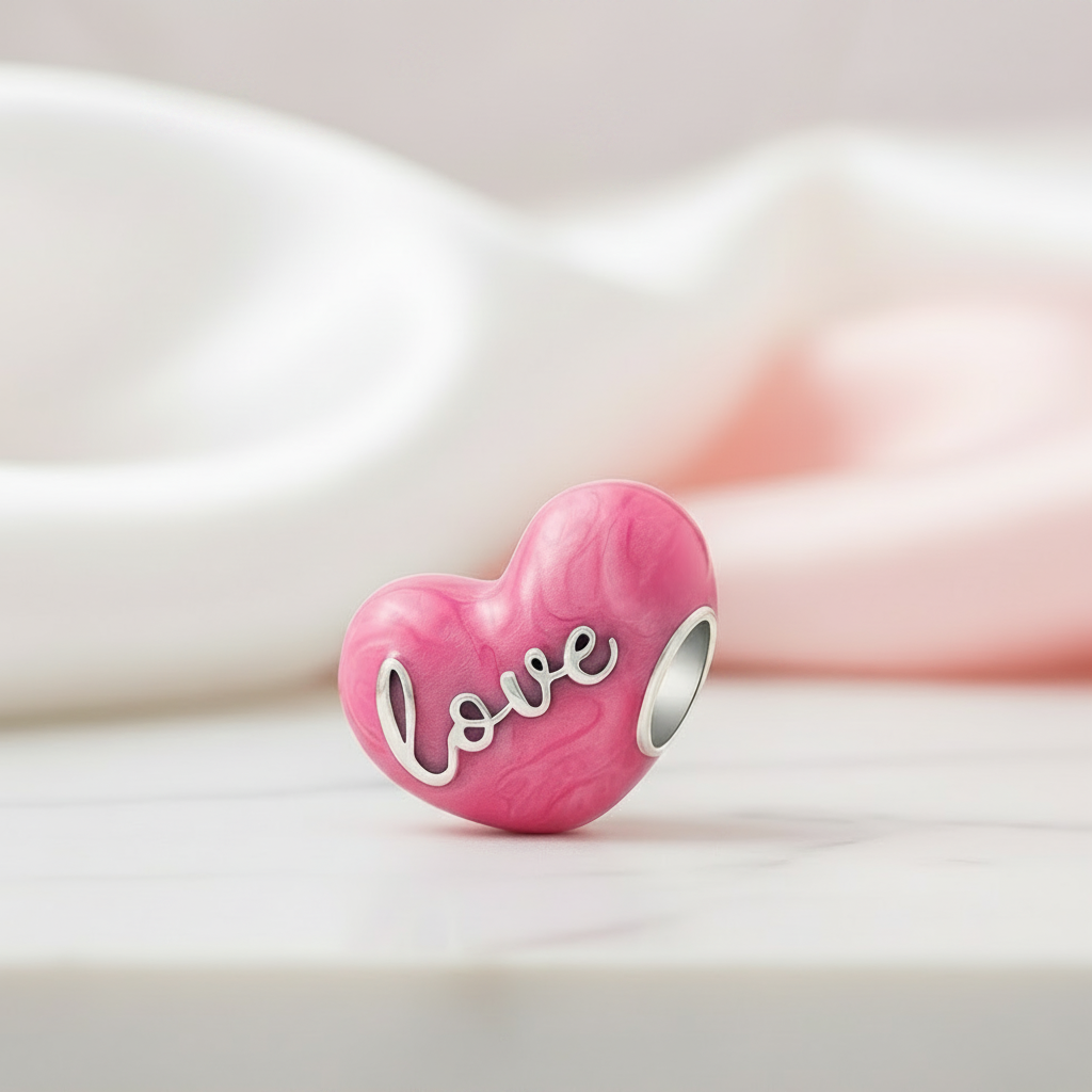 Pink Heart Love with Bow-knot Charm-Black Diamonds New York
