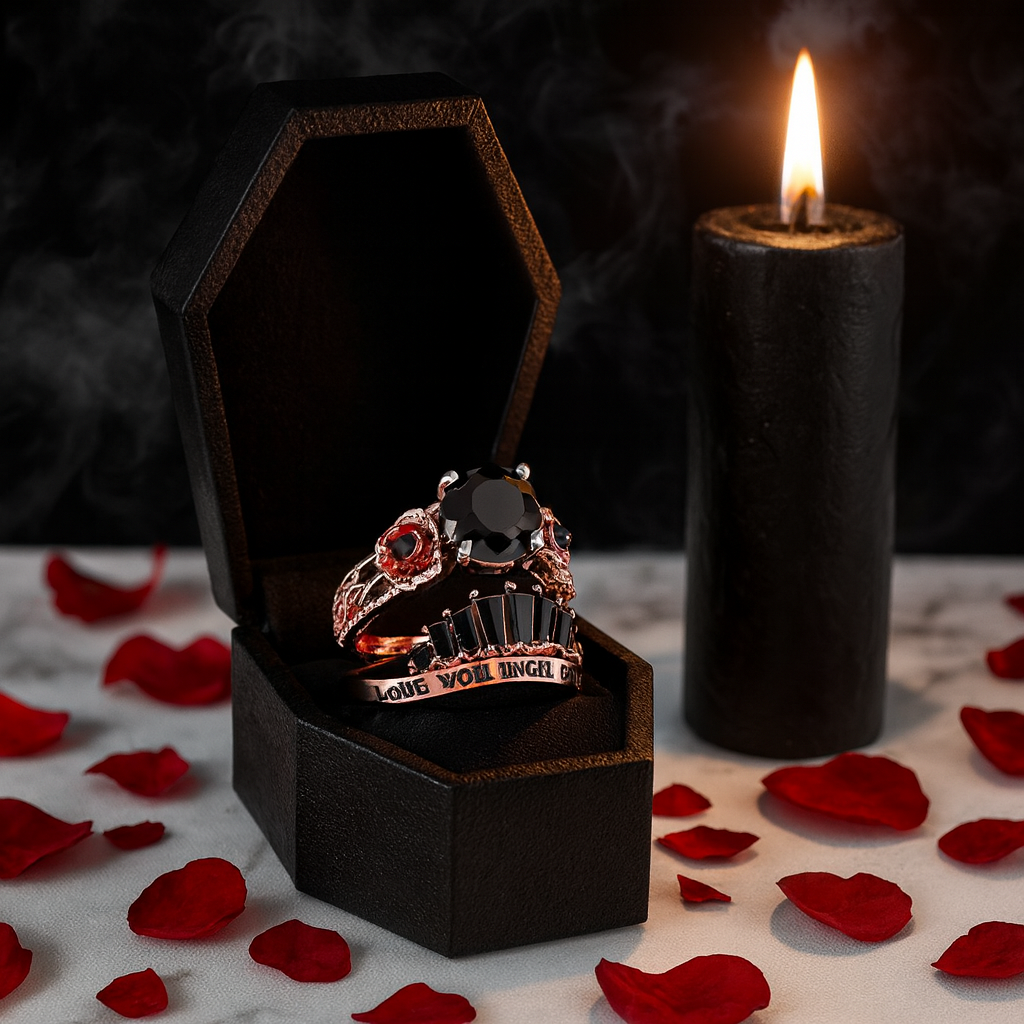 Love You Until Death Rings - 1.5 Ct Round Cut Diamond Option Engagement Rings in 14k White Gold-Black Diamonds New York