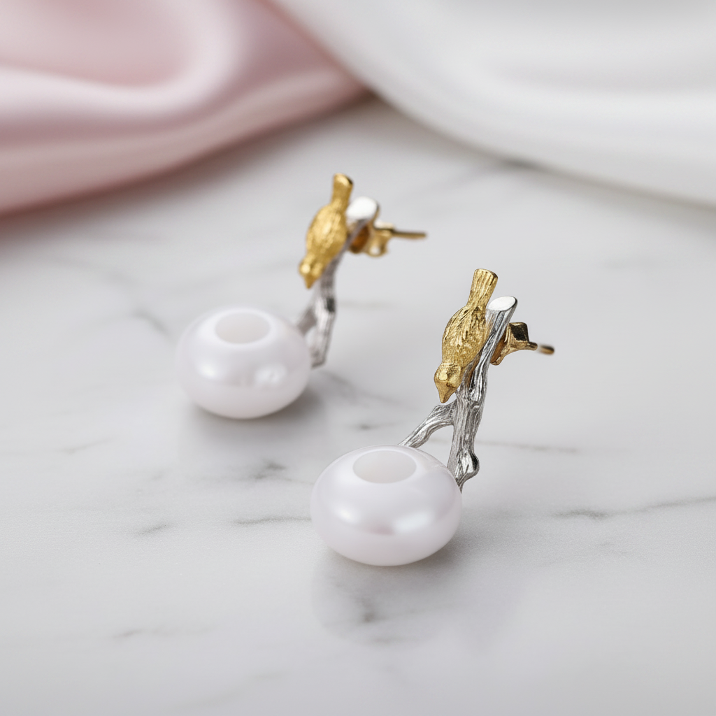 Lovely Bird Dangle Earrings-Black Diamonds New York