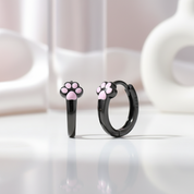 Lovely Black Hoop Earrings with Pink Cat Paw-Black Diamonds New York