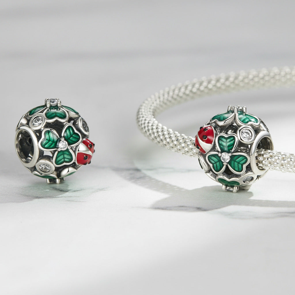 Lovely Flower, Lady Bug, & Clover Spacer Bead Charms-Black Diamonds New York