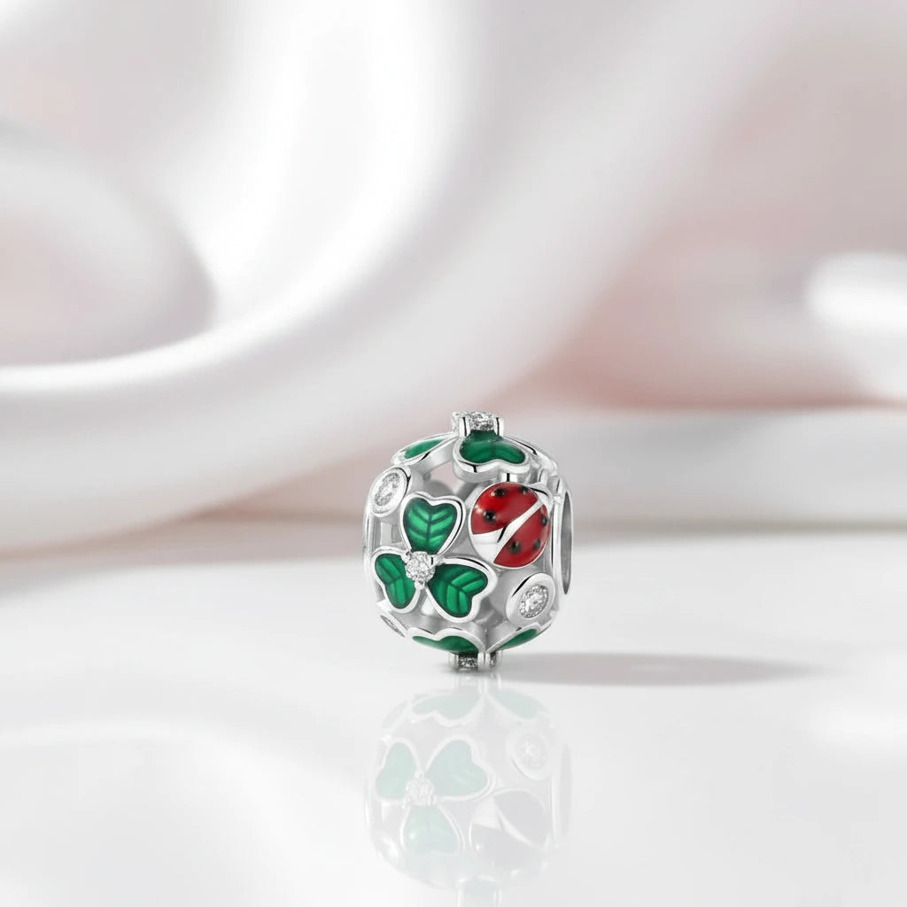 Lovely Flower, Lady Bug, & Clover Spacer Bead Charms-Black Diamonds New York