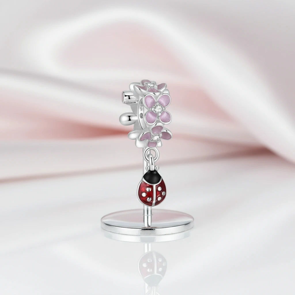 Lovely Flower, Lady Bug, & Clover Spacer Bead Charms-Black Diamonds New York