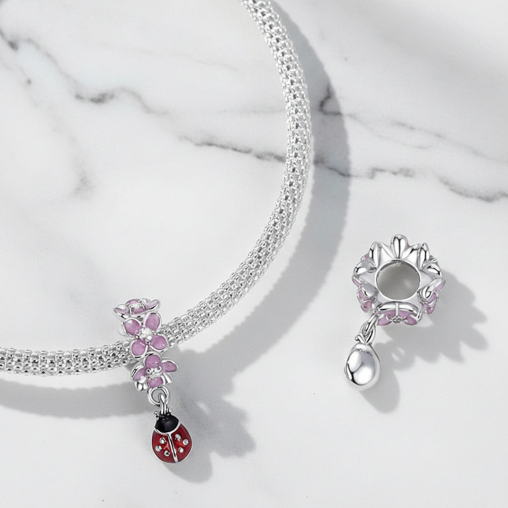 Lovely Flower, Lady Bug, & Clover Spacer Bead Charms-Black Diamonds New York