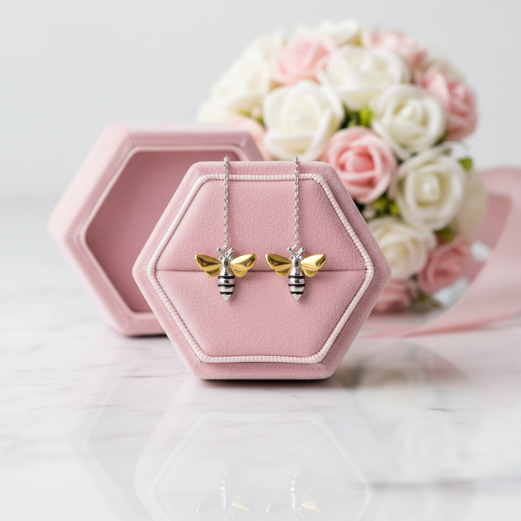 Lovely Honey Bee Dangle Earrings-Black Diamonds New York
