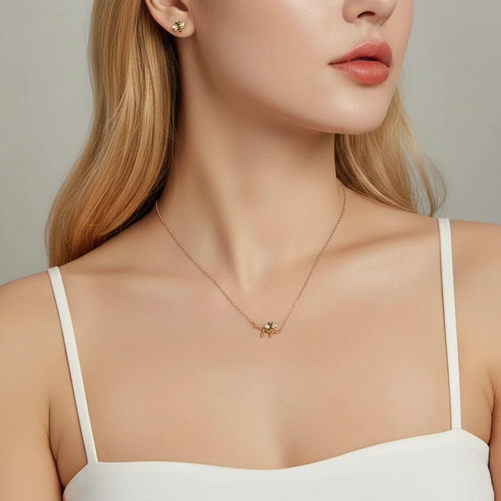 Lovely Honey Bee Necklace & Earrings Jewelry Set-Black Diamonds New York