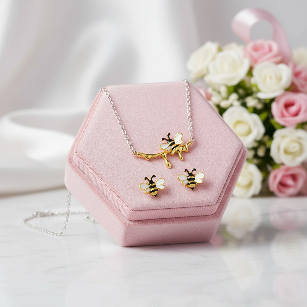 Lovely Honey Bee Necklace & Earrings Jewelry Set-Black Diamonds New York