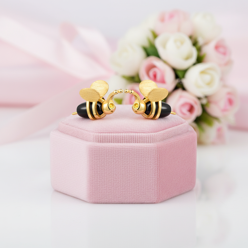 Lovely Honey Bee Stud Earrings-Black Diamonds New York