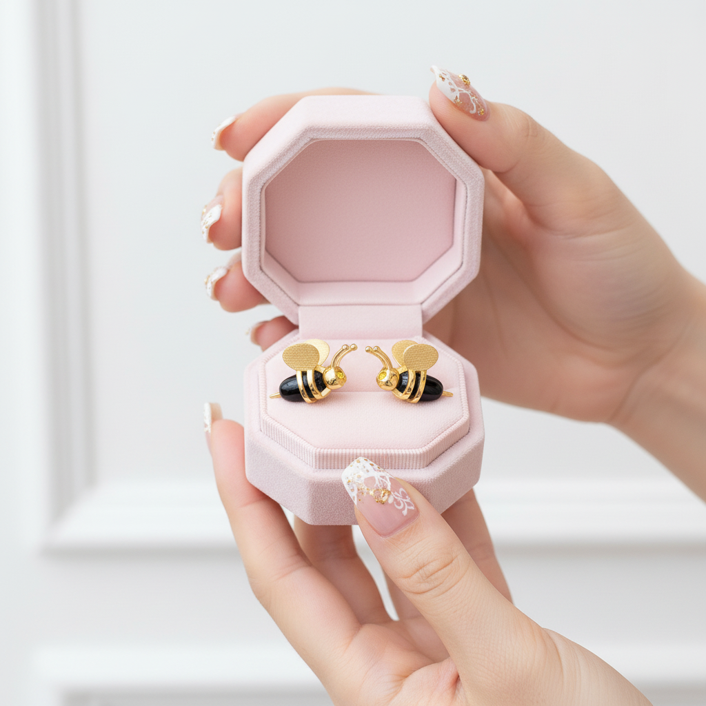 Lovely Honey Bee Stud Earrings-Black Diamonds New York