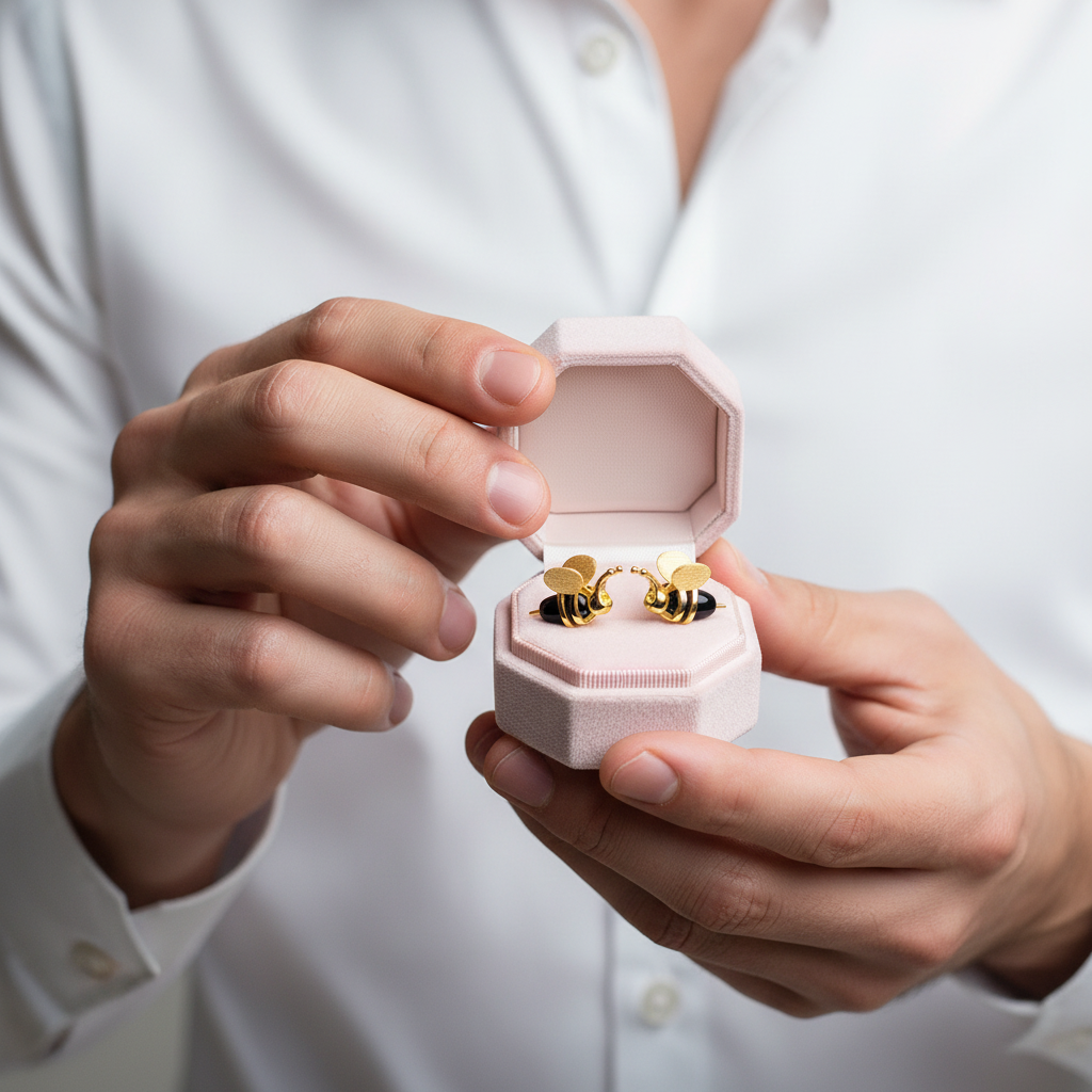 Lovely Honey Bee Stud Earrings-Black Diamonds New York