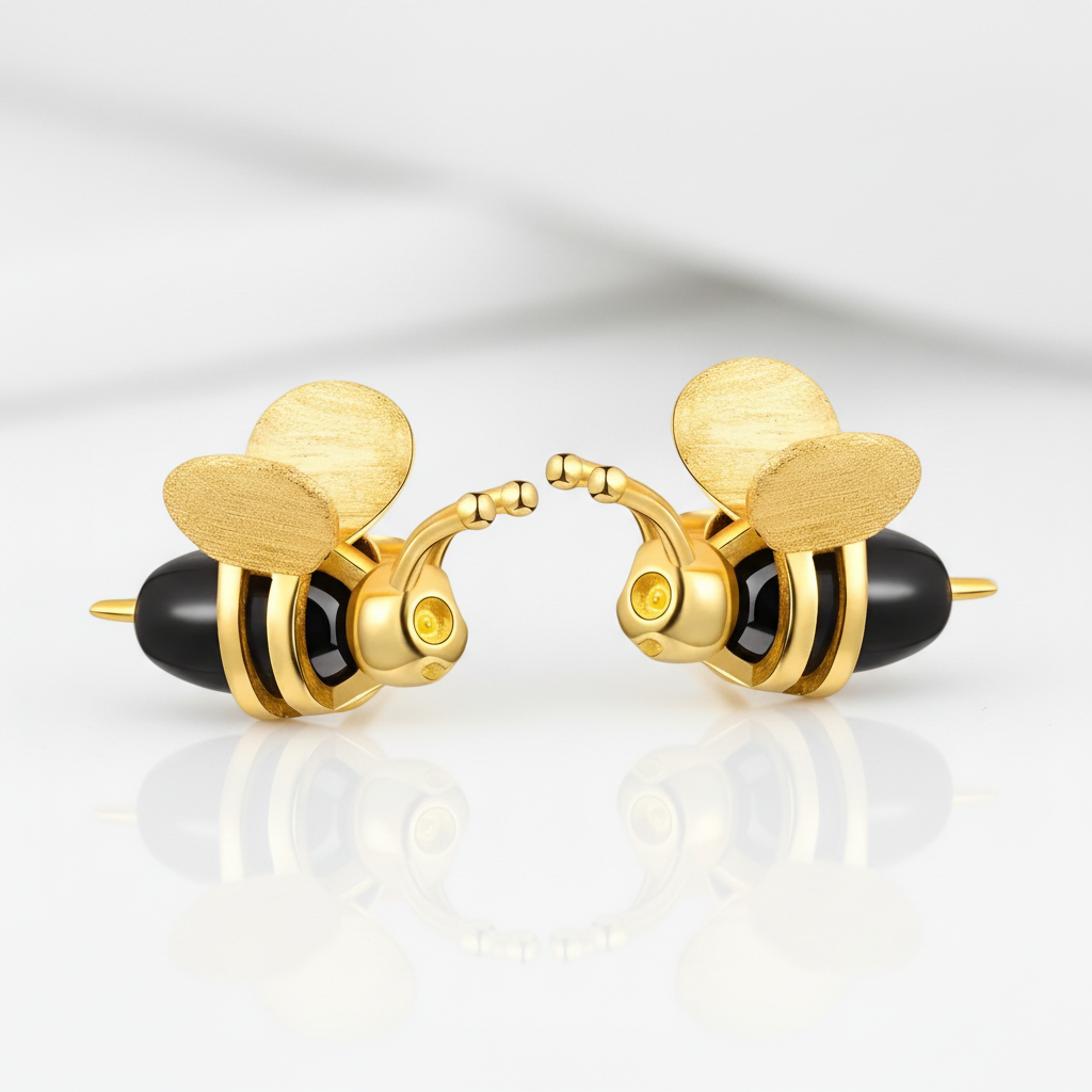 Lovely Honey Bee Stud Earrings-Black Diamonds New York