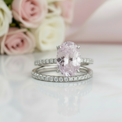 Lovely Oval Cut Pink Sapphire Wedding Ring Set-Black Diamonds New York