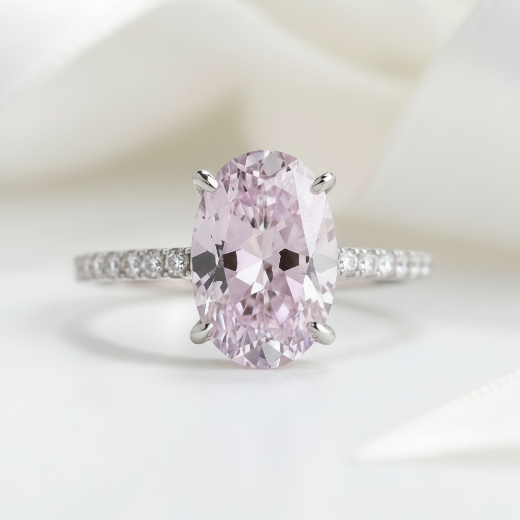 Lovely Oval Cut Pink Sapphire Wedding Ring Set-Black Diamonds New York