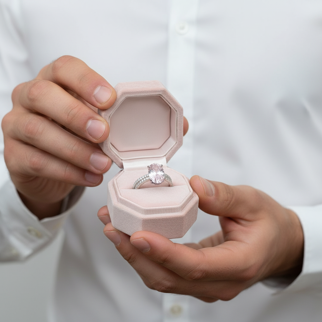 Lovely Oval Cut Pink Sapphire Wedding Ring Set-Black Diamonds New York