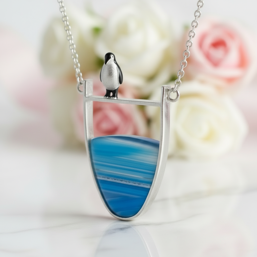 Lovely Penguin Necklace-Black Diamonds New York