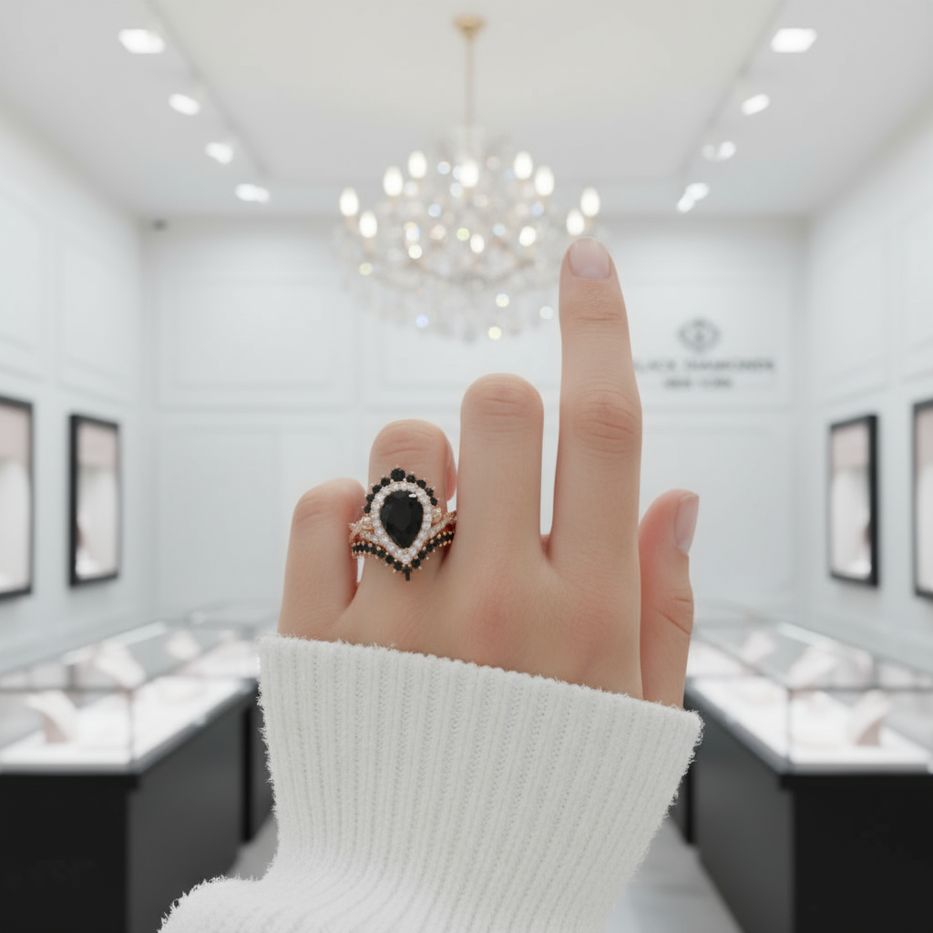 Loyalty Ring- 1ct Pear Cut Black Diamond Skull Ring Set-Black Diamonds New York