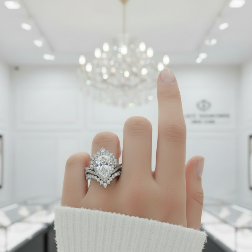 Loyalty Ring- 1ct Pear Cut Black Diamond Option Skull Ring Set-Black Diamonds New York