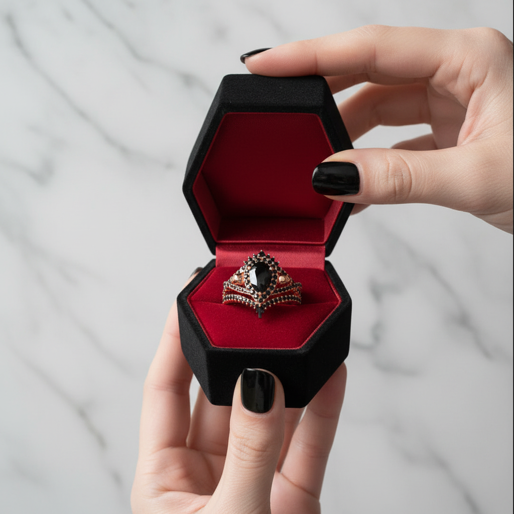 Loyalty Ring- 1ct Pear Cut Black Diamond Option Skull Ring Set-Black Diamonds New York