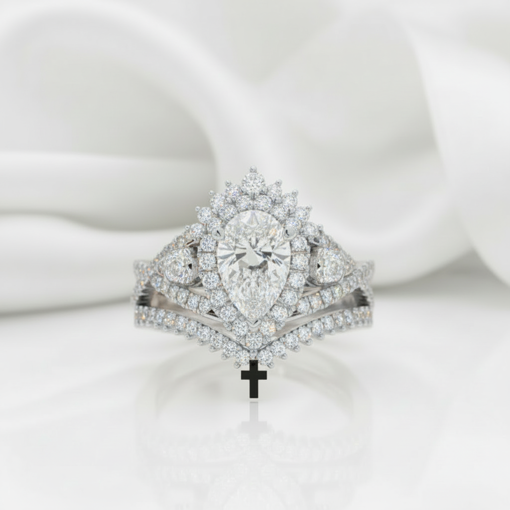 Loyalty Ring- 1ct Pear Cut Black Diamond Option Skull Ring Set-Black Diamonds New York